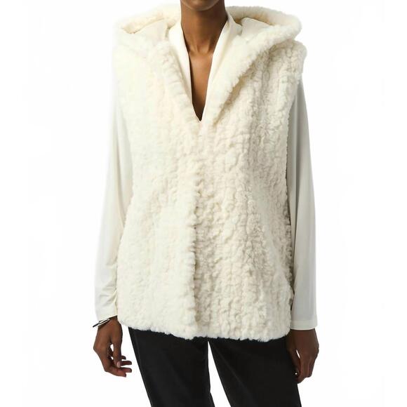 NEW JOSEPH RIBKOFF faux fur sleeveless vest in vanilla
